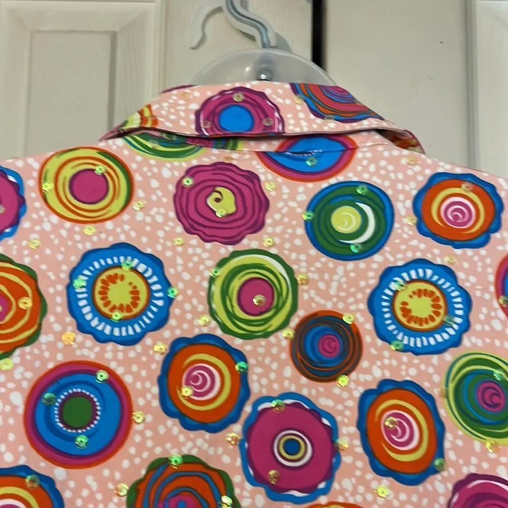 Redd Jeans Vibrant Sequin Pink Denim Jacket Large Circle Pattern 10 - Picture 11 of 16